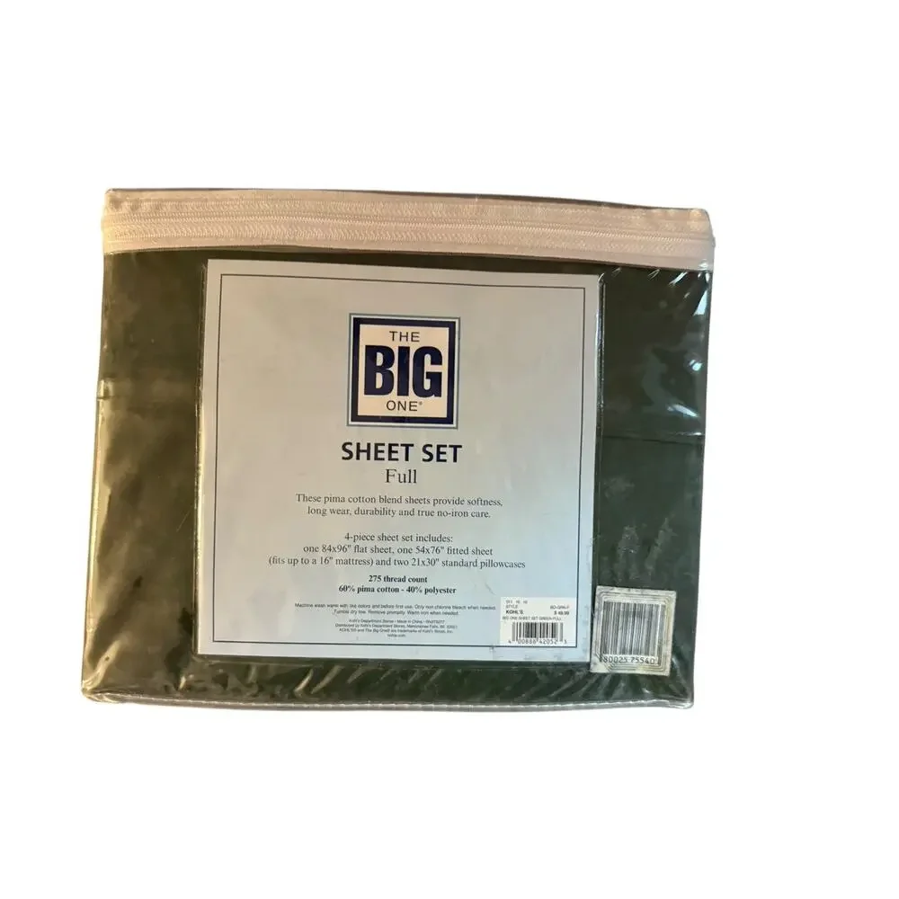 New The Big One‎ Sheet Set Full Size 275 Thread Count Pima Cotton Blend Green
